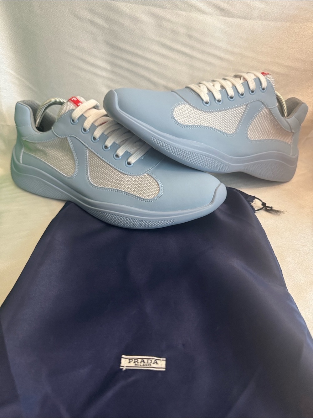 Prada Men’s Sky Blue Mesh & Leather-Trim Sneakers🔥New! Size: 12 - Picture 3 of 12